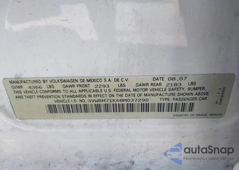 2008 Volkswagen Jetta Se/Sel from USA, damaged, VIN 3VWRM71K68M037290